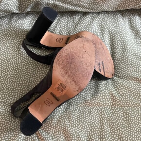 Kenneth Cole Navy Leather Slingback Open Toe Platform Heels with box - Picture 5 of 9